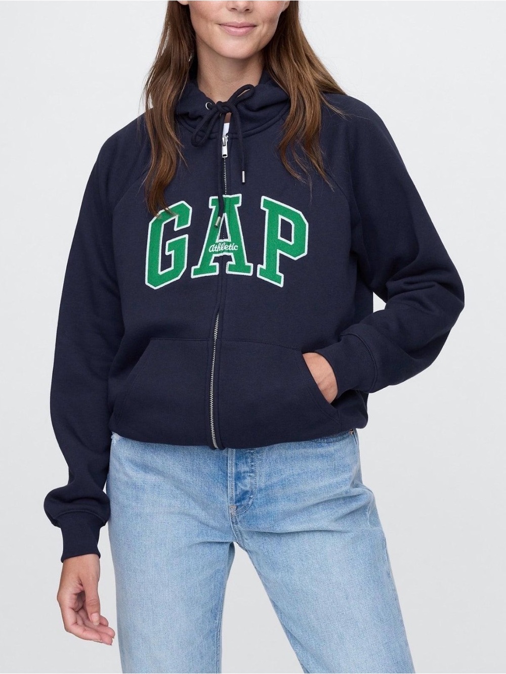GAP Athletic Navy Green Logo Full Zip Hoodie Sweatshirt XL